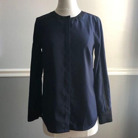 J. Crew Contrast Trim Navy and Black Blouse, 00 - Picture 1 of 8